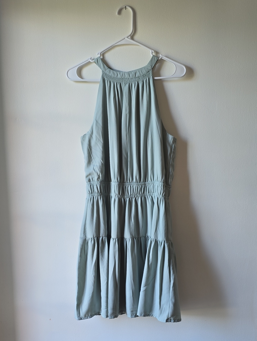 Japna Halter Tiered Mini Dress in Sage Green